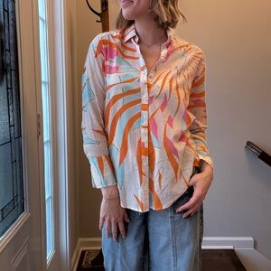 Anthropologie Orange and Blue Abstract Button Down Shirt